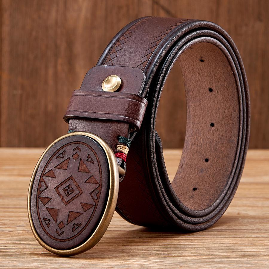 High Quality Real Genuine Leather Belt Luxury Smooth Buckle Belt Pure Cowskin Engraving Strap Male Cowboy Jeans for Man