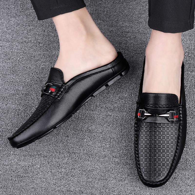 Men's First Layer Cowhide Genuine Leather Mules Male Summer Casual Breathable Comfy Sandals Open Back Low-heel Slipper