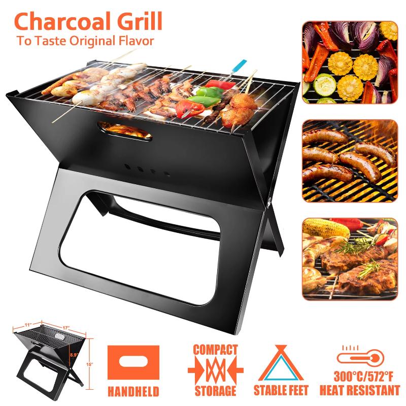 Tragbarer Holzkohlegrill Zum Zusammenklappen – Smoker Mit Deckel Für Camping & Garten