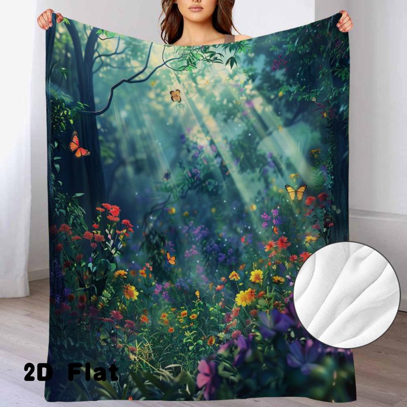 1pc, Spring Floral Plant Tree Soft Warm Cozy Blanket, Garden Sunlight Butterfly Forest Colorful Nature Lightweight Throw Blanket, Home Decor Soft Blan
