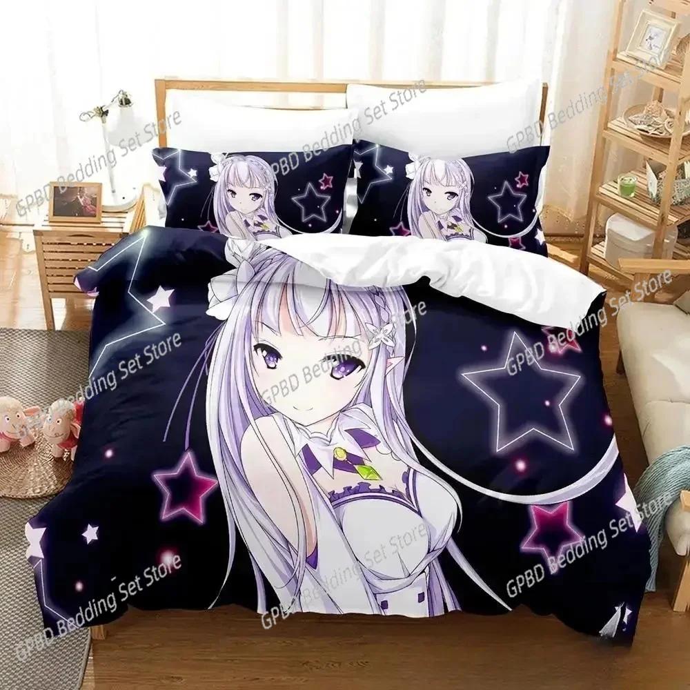 3D Anime Re Zero Rem Ram Emilia 3D Duvet Cover Bedding Set Comforter Linen Pillowcases Home Decor Single Double Twin King Queen