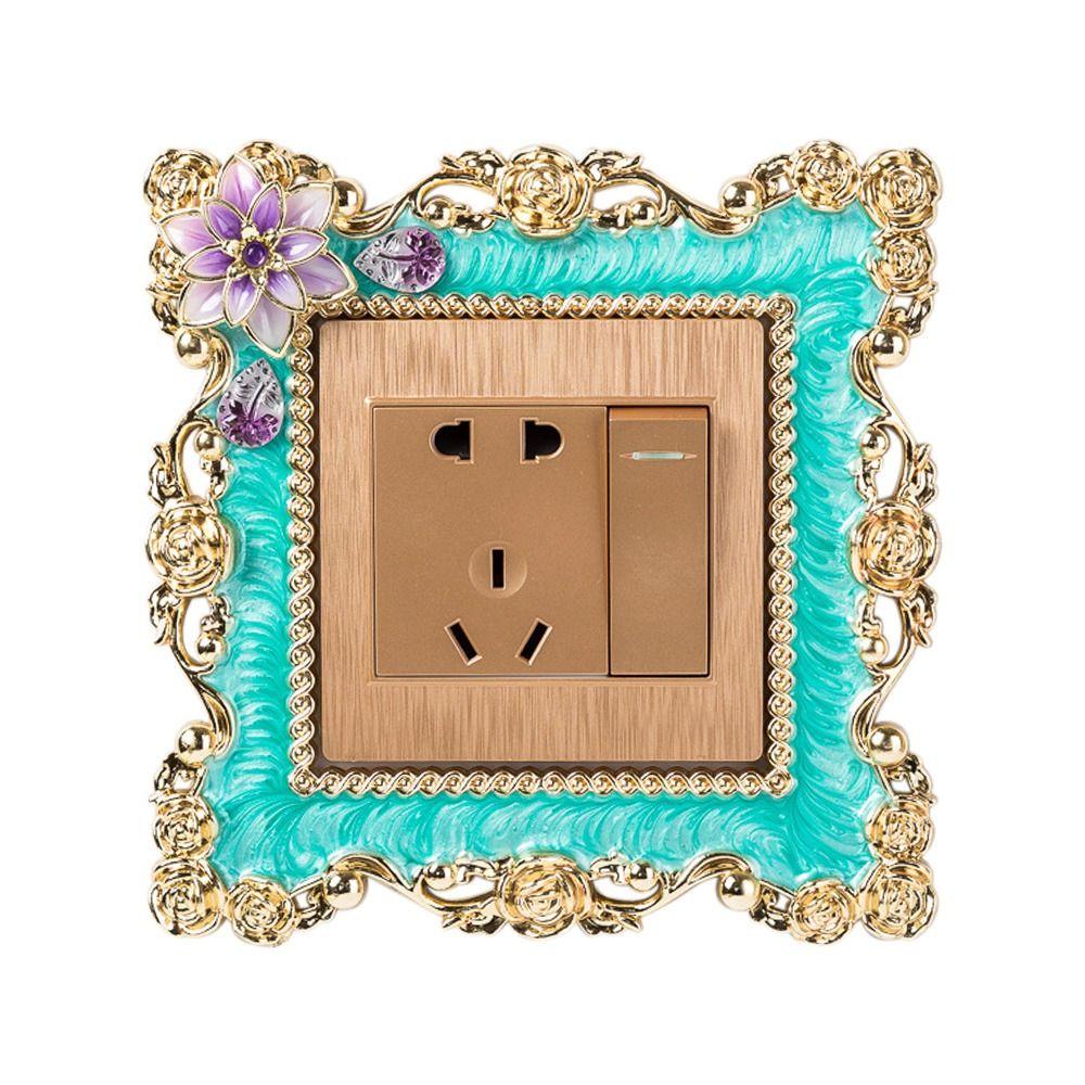 Stil Kunststoff Steckdose Surround Rahmen Einzelne Lichtschalter Abdeckung Wandaufkleber Gold Rand Stecker Dekor