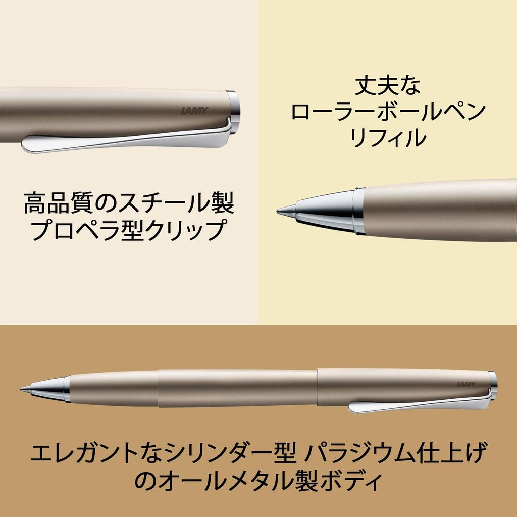 LAMY studio Palladium Tintenroller, eleganter Tintenroller mit Metallgehäuse, Propellerclip, Strichstärke M, inkl. Tintenroller-Mine, schwarz, LAMY M 63 - -