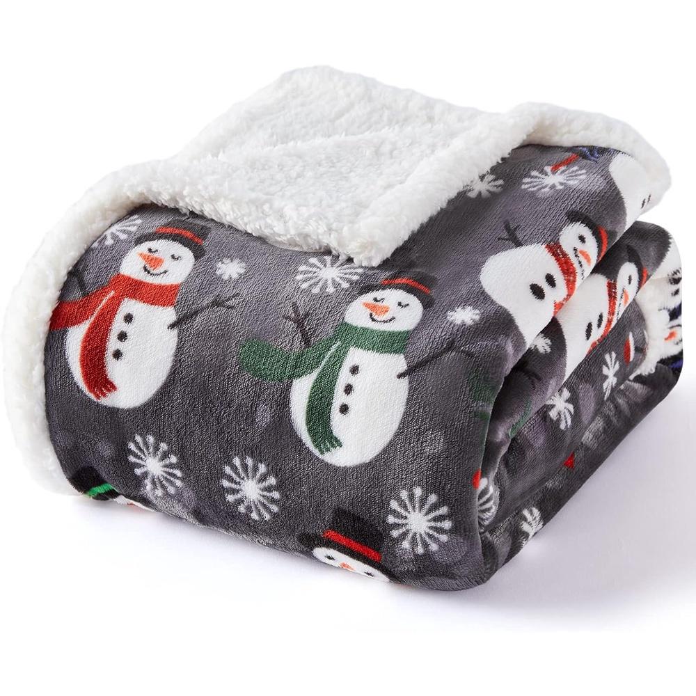 1pc Grey Christmas Blanket Snowman Snowflake Printed Skin-Friendly Soft Blanket New for Home Sofa Christmas Decoration