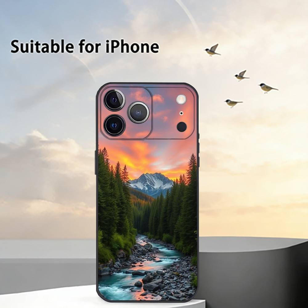 Mountain Forest Sunlight Phone Case For iPhone 17,16,15,14,13,12,11 Plus,Pro Max,XS,Soft Silicone Black Cover