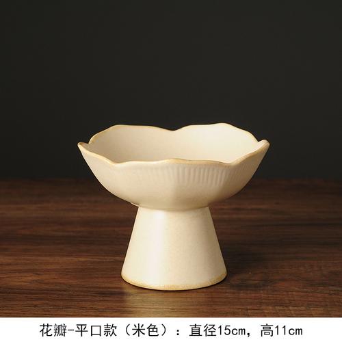 Flower Shape Ceramic Plate Refreshment Tray Tall Feet Dessert Cake Pan Fruit Tray Decorative Plate Dried Fruit Snack Plates Dish