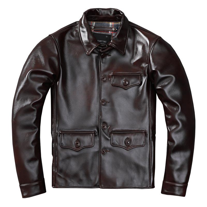 Mai Khaki Ölwachs Oberste Schicht Leder Leder Herren Echtlederjacke Weich Slim Revers Freizeitmantel