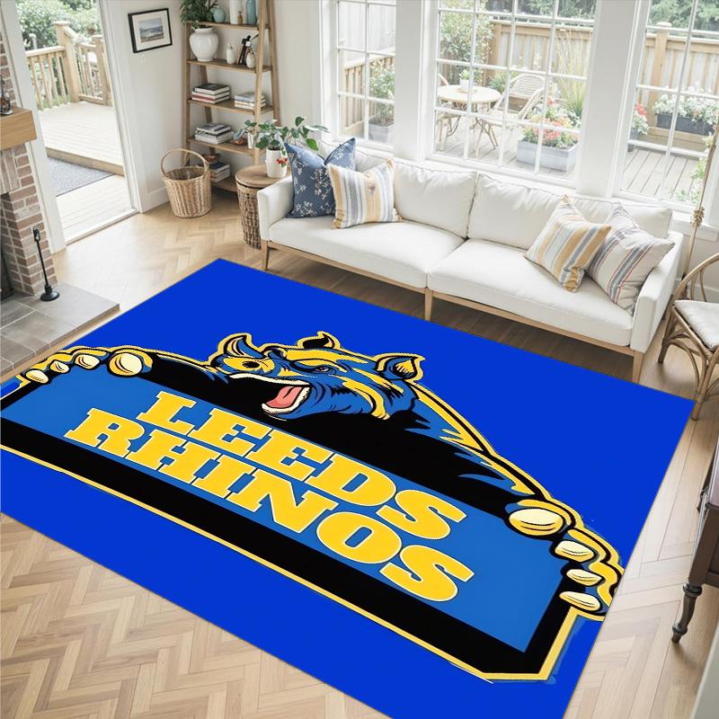 Leeds Rhinos Design Crystal Velvet Carpet Cozy Non?Slip Printed Rug For Bedroom Living Room Entrance