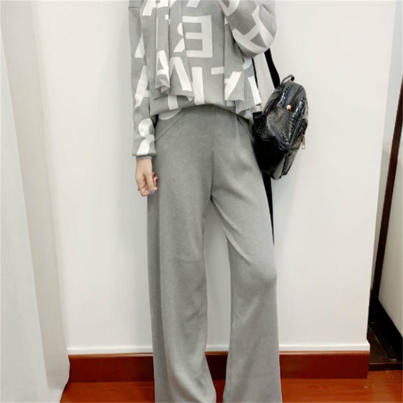 Knitted Suit Women'S Autumn And Winter Casual Fashion Temperament Scarf Sweater Wide Leg Pants Three Piece Set