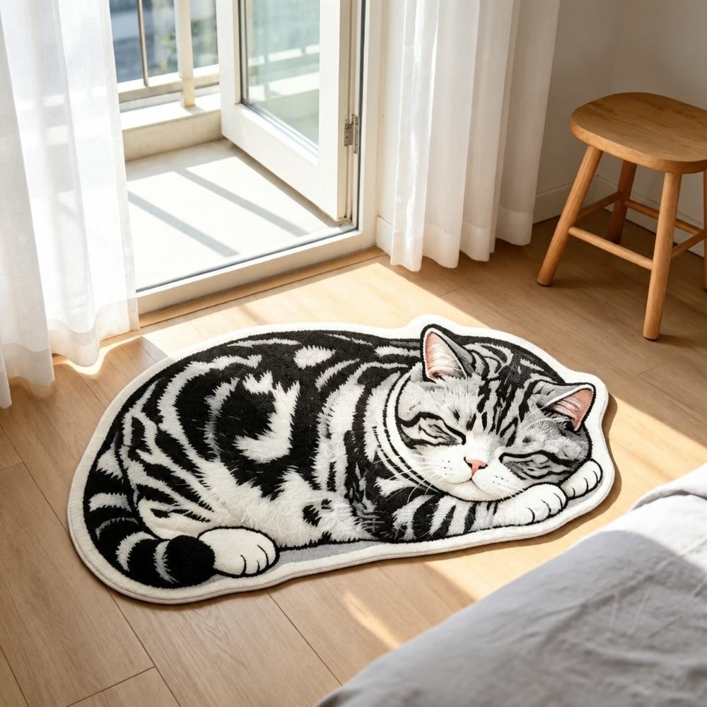 Crystal Velvet Bathroom Carpet Soft Bedside Door Mat Creative Cat-Shaped Area Rug Home Decor
