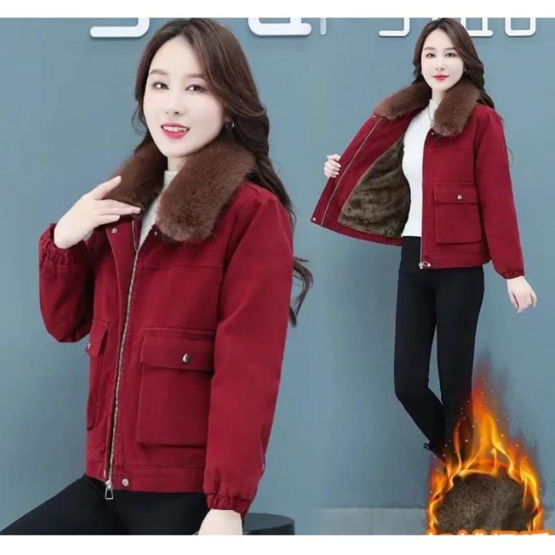 Women's Winter Warm Short Thickened Fleece Inner Open Cardigan Outerwear Casual Loose Fit Jacket for Ladies