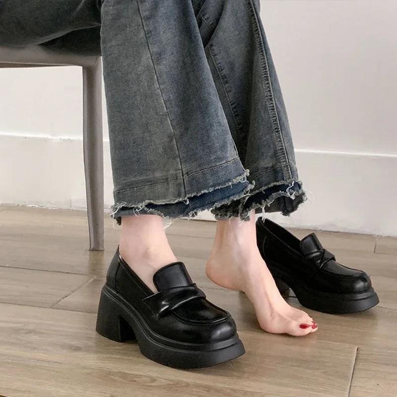 Fashion 2025 New Platform Loafers Women Lolita Mary Janes Casual Pumps Pu Leather High Heels Non Slip Oxford Shoe Autumn Boots Plus Size