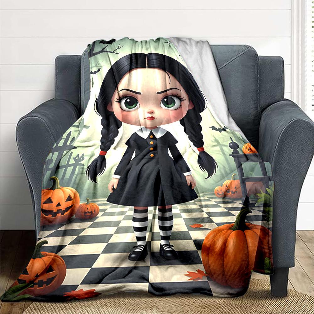 1pc Halloween, Wednesday Blanket Lightweight Flannel Blanket Throw Blanket For Sofa, Bed, Travel, Camping, Livingroom, Office, Couch