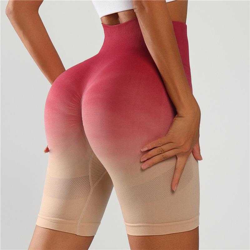 High-Waist Seamless Gradient Yoga Shorts - Women's Peach Butt Slimming Three-Quarter Length for Running & Fitness