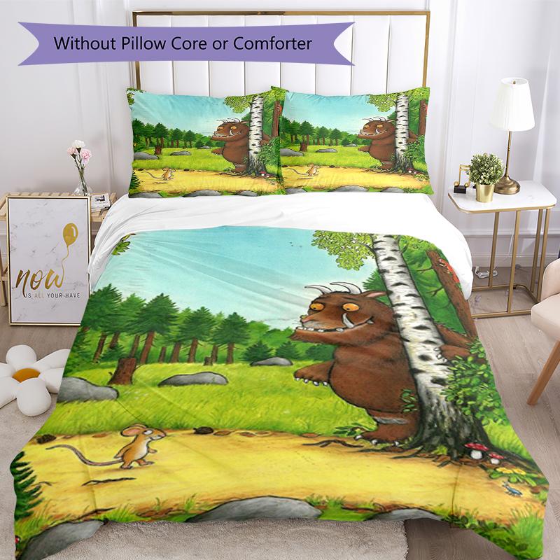 3 Adet Gruffalo Nevresim Takımı Yorgan Kılıfı Kapamalı 1 Yorgan Kılıfı ve 2 Yastık Kılıfı İçerir, Tüm Mevsimler İçin Yumuşak ve Konforludur.