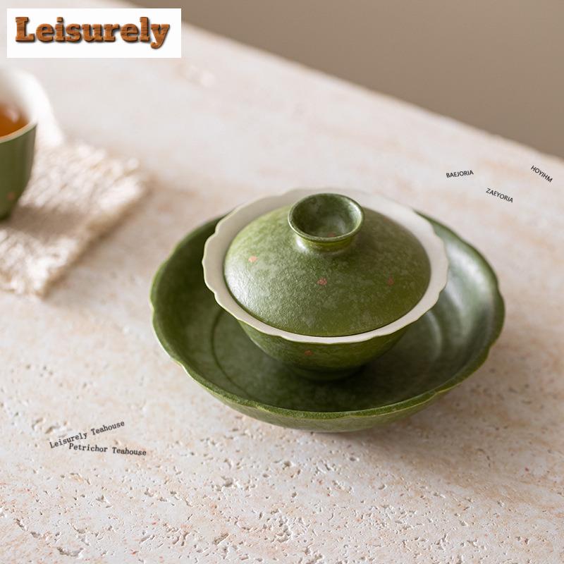 81ml Matcha Green Sprinkle Gold Gaiwan Boutique Tea Tureen Tea Bowl With Lid Kit Tea Making Cover Bowl Teaware Accessories Craft