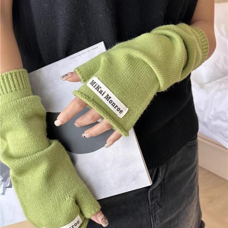 Divatos Új Japán Rakott Ujjú Félujjas Kesztyűk Nőknek Őszre és Télre Sokoldalú Trendi Lusta Stílus Kötött Meleg Gyapjú Ujjúk