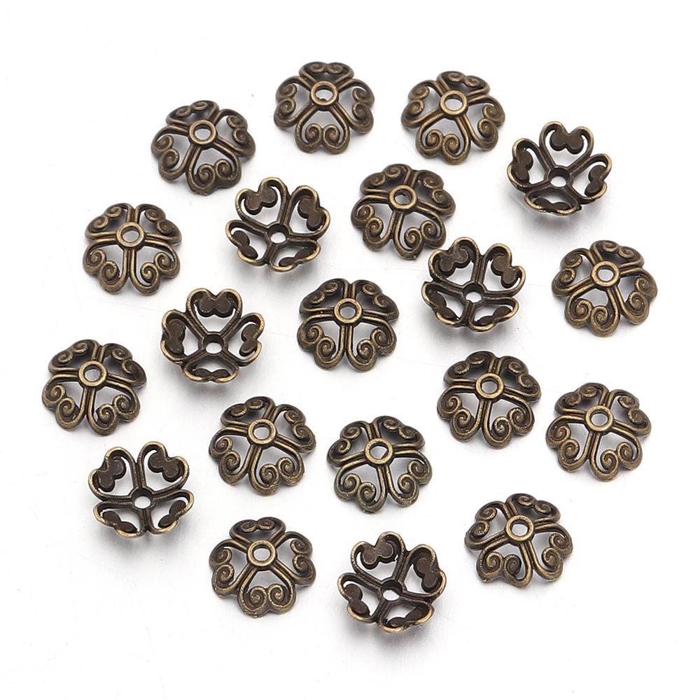 100pcs 8mm Alloy Hollow Out Flower Bead Caps Metal Spacer Beads Flower Tray For Jewelry Making DIY Necklace Bracelet Accessories