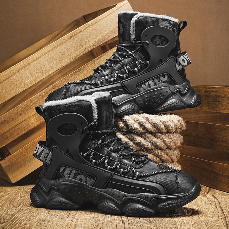 

2024 Новые зимние мужские ботинки, тапочки, теплые мужские туфли, водонепроницаемые нескользящие плюшевые кроссовки, мужские высокие кожаные ботинки, размер Plus 46 45