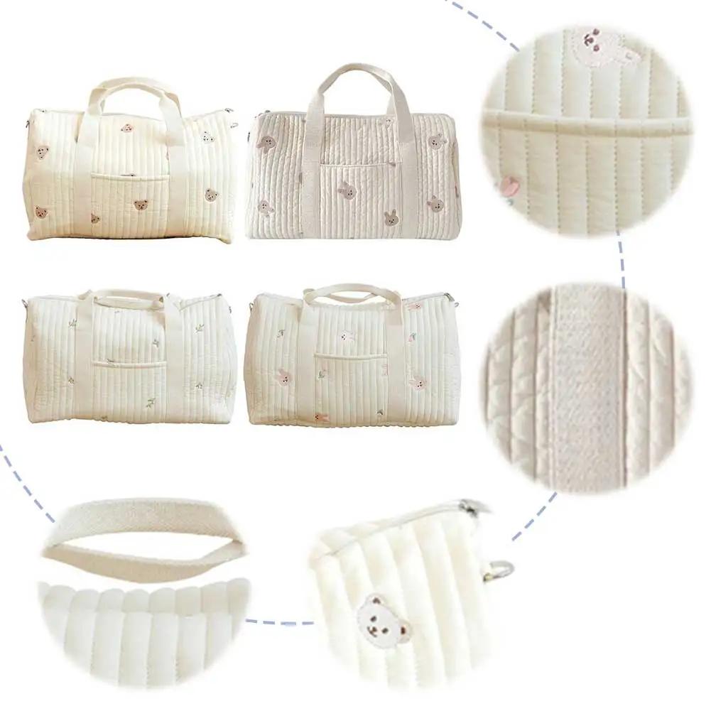Baby Diaper Bag Embroidered Nappy Organizer Cute Cartoon Messenger Bag with Zipper Mom Bag Storage Bag Luggage Tote Bag