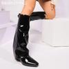 Γυναικείες Ψηλές Μπότες Σφήνες Μυτερή Μύτη Δερμάτινα Παπούτσια Γυναίκα 2025 Τάση Χειμώνας Μπότες Μέχρι το Γόνατο Χιονιού Γκλαντιέιτορ Γκοθ Τσέλσι Botas Mujer