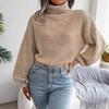 Women Loose Knit Turtleneck Sweater Long Sleeve All Match Fall Winter Mixed Color Lantern S-L