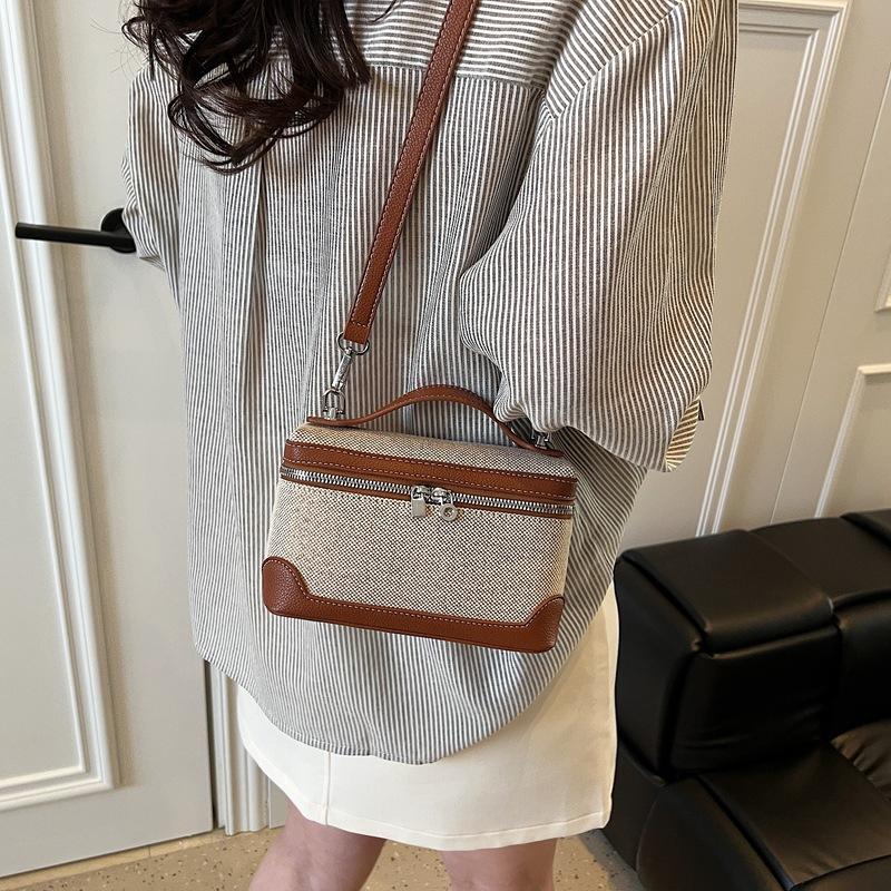 Retro-Mode tragbare Box kleine quadratische Tasche Damen neue Canvas kontrastfarbene Spleiß Messenger Bag