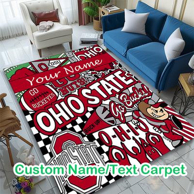 Ohio State Football Print Area Rug, Multi-functional Office Chair Sofa Carpet, Easy Clean Carpet for Home and Living Spaces