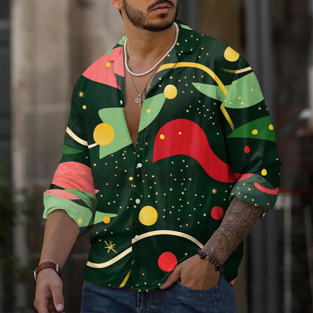 Pánská ležérní košile volného střihu s dlouhým rukávem Módní košile s klopou