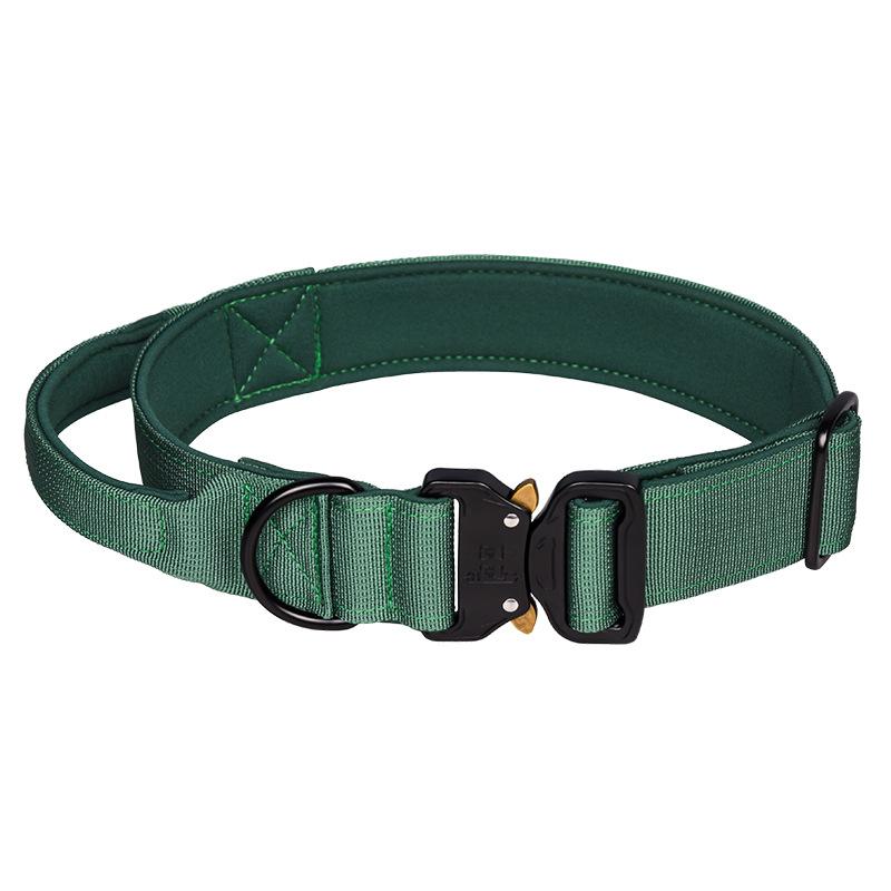 Coleira tática para cães, ajustável, treinamento militar, coleira de nylon para cães com alça de controle e fivela de metal pesado para médio e grande porte