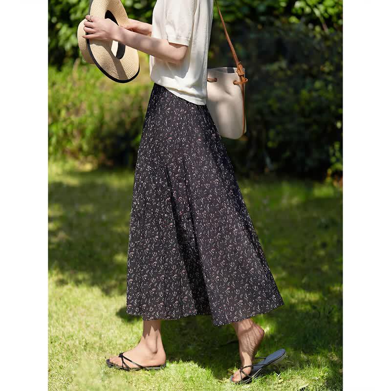 French Style Floral High-Waist Long Skirt