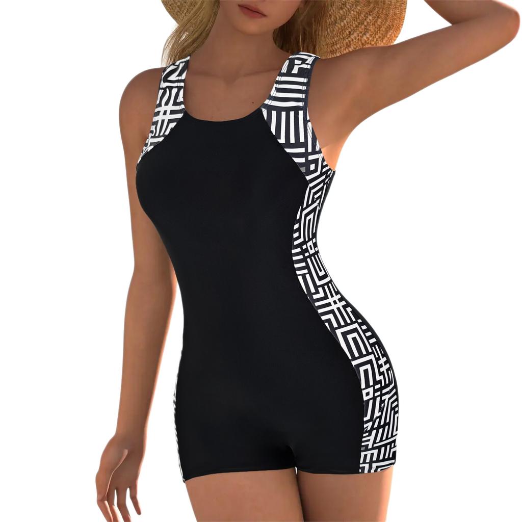 New one-piece swimsuit women's racing swimsuit conservative slim geometric splicing professional sports training swimsuit backless