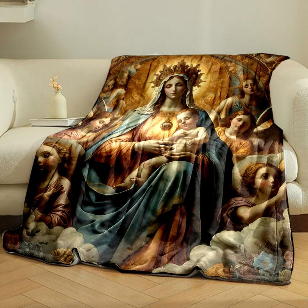 Virgin Mary Baby Angels Printed Blanket  Printed Blanket for Living Room Bed Couch lunch break Soft Cozy Blanket for Friend's festival Gift