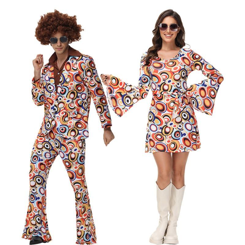 New Disco Vintage Hippie Pla Print Top Hip Hop Stage Costume