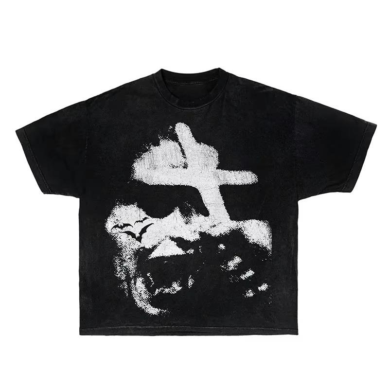Streetwear Y2K Bavlněné tričko Harajuku Grafický potisk Oversized Punk Tričko s krátkým rukávem Rock Goth Retro Top Hip Hop Tričko Móda