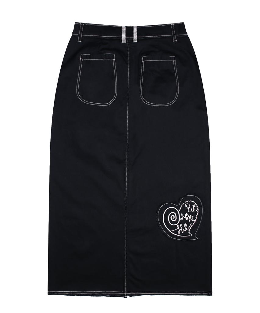 Lunakihu Wxsk008 Tsuru Cotton Long Skirt (Black)