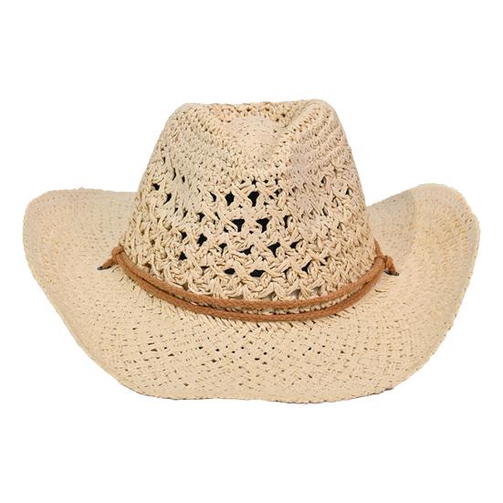 Sonnenhut Natürliche Raffia Handgewebt Leicht Atmungsaktiv Breiter Rand Strohhut Hohl Design Seil Dekoration Westlicher Cowboyhut