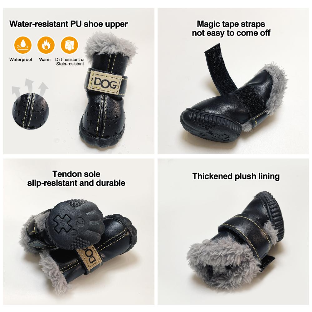 Classic Plush Linning Small To Large Dog Shoes with Hook Loop Closure Bulldog Booties Plush Outdoor Non-Slip Pet Puppy Winter S
