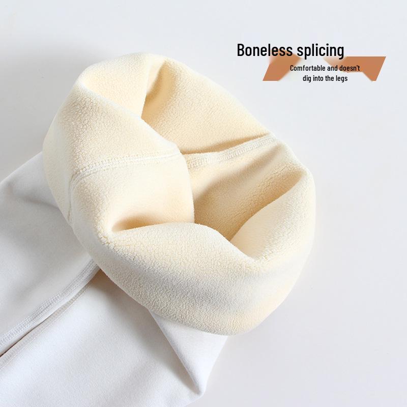 Girls' Seamless Fleece-Lined Base Layer Pants for Autumn/Winter - White Tight Pants for Kids