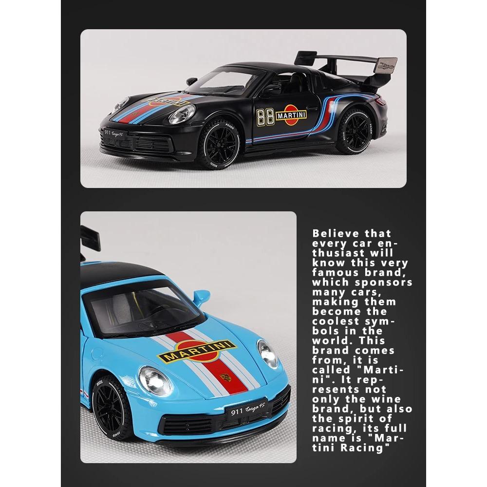 1/32 Porsche 911 Targa 4S Martini Racing Edition Sports Car Alloy Diecast Model Car High Simulation Ornament Decorations Present