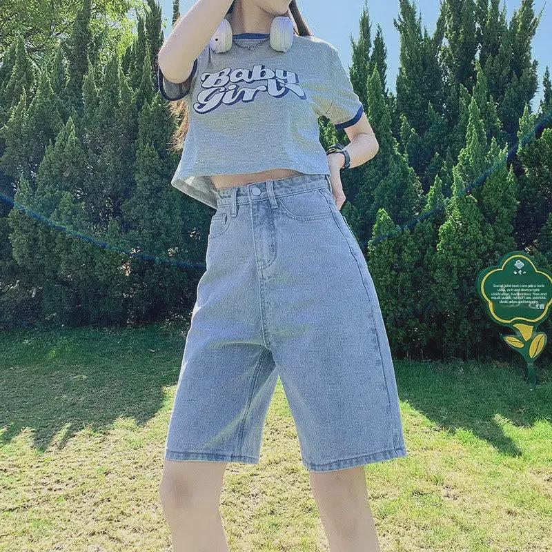 2024 Women's High-Waist Wide-Leg Denim Shorts – Slim, Loose, 5-Point Fit