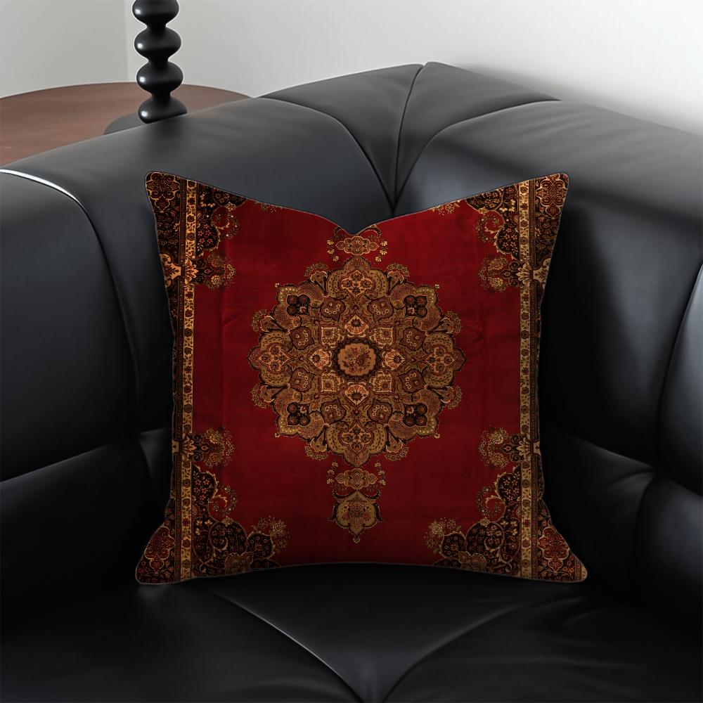 Vintage Persian Style Pillow Cushion Cover Pillow Case Anti-Dustmite Invisible Zipper Silky Plush Cushion