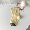 Dongdaemun Women'S Socks Double Needle Cartoon Expression Smiley Face Animal Embroidery Women'S Cotton Socks Medium Tube Socks Stacking Socks