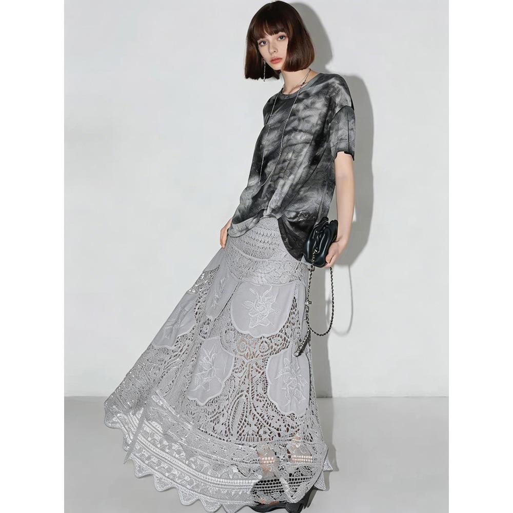 DIMANAF 2026 New Holiday Skirt Women Knitting Lace Solid Hollow Out Sexy Hollow Summer Style Loose Basic Dress