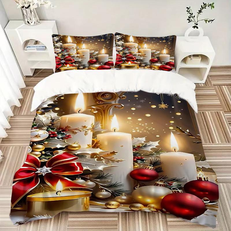 3pcs Christmas Decorations Printed Quilt Set - Soft and Comfortable Quilt Cover for Bedroom, Guest Room and Dormitory Decorative Bedding Set