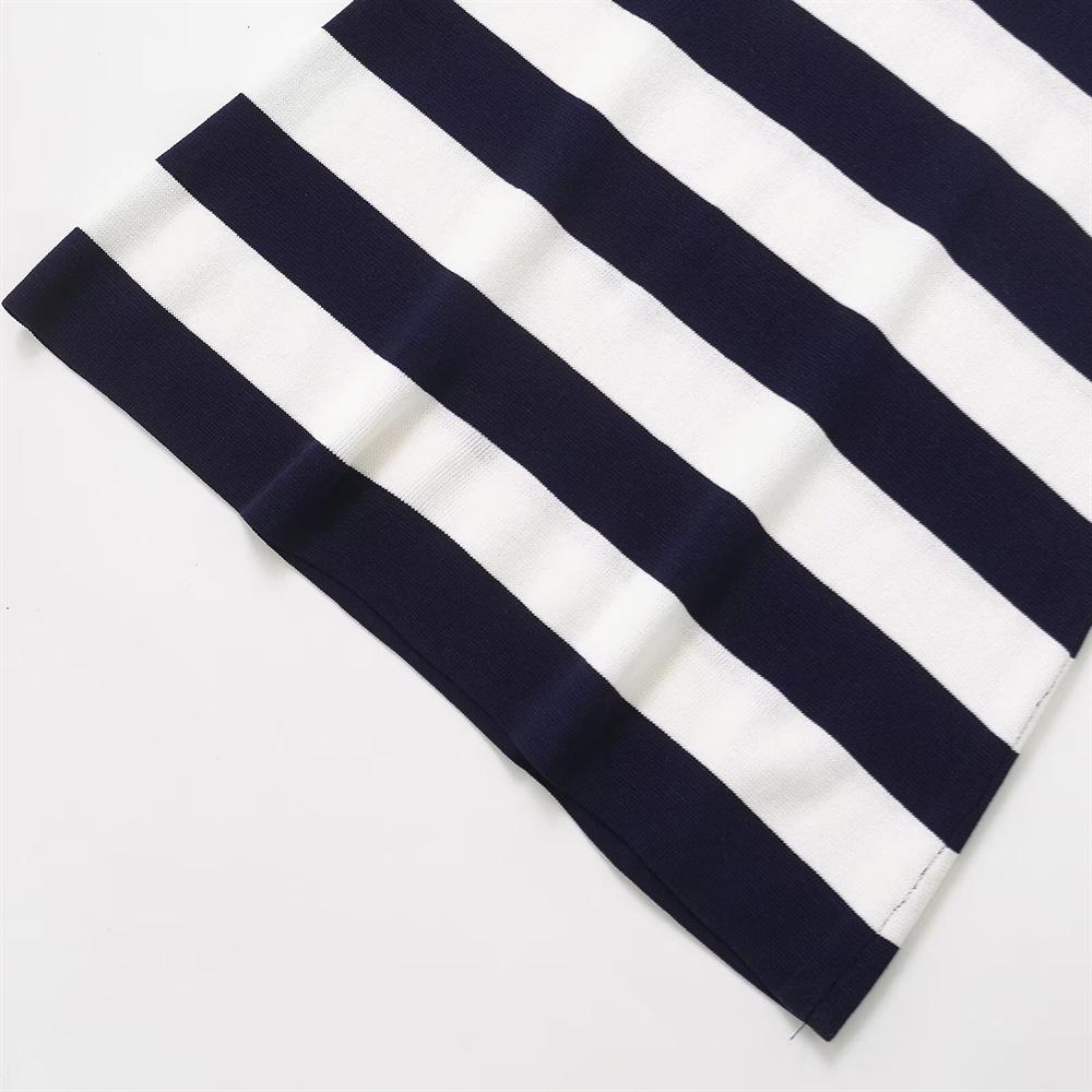 2025 Spring/Summer Women's Striped Sleeveless Knit Dress with Turn-Down Collar