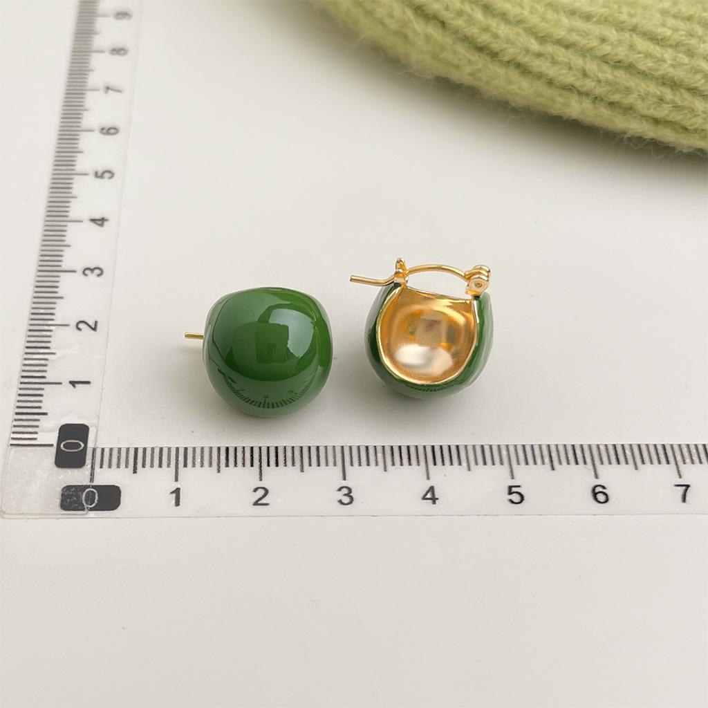 

Ретро зелені емальовані сережки-квіти з цирконієвими пусетами - Темперамент в стилі олійного живопису