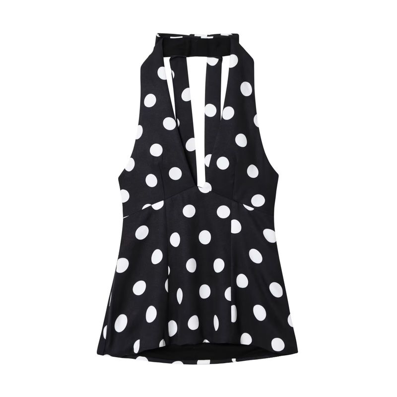 Zbzr Spring New Women Clothes Western Style Fashion Bowknot Decoration Polka Dot Neck Collar Top 3067120