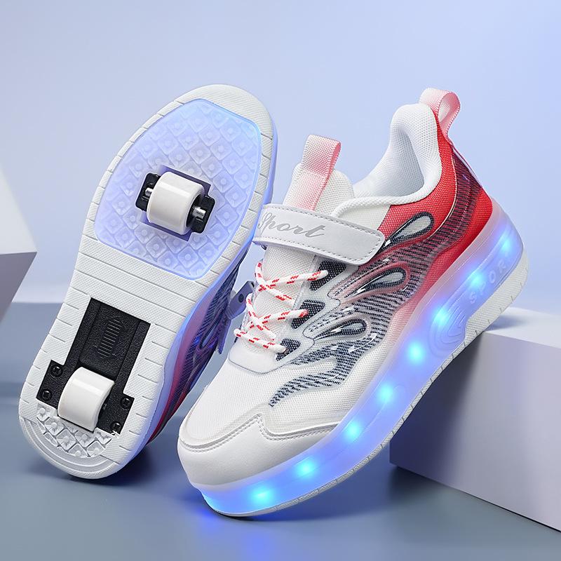 Yeni Çocuk Kaçak Ayakkabılar İnternet Ünlüleri Tekerlekli Erkek ve Kız Çocuklar Görünmez Ayakkabılar Çift Paten Otomatik Düğme Büzülme