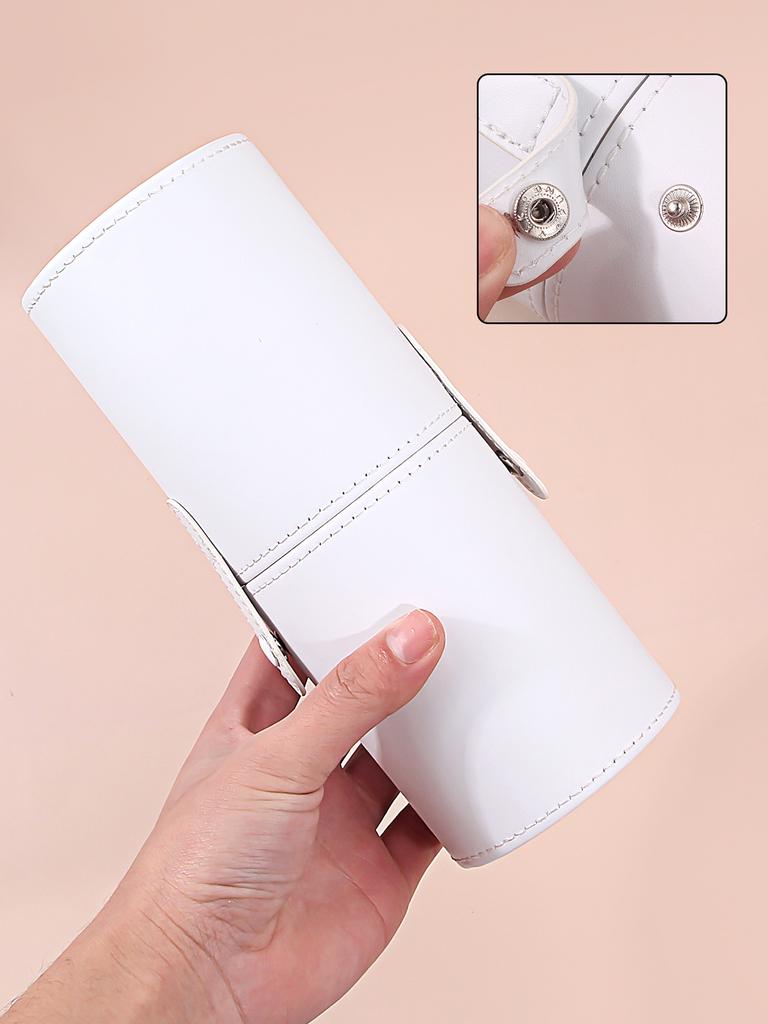 1pcs portable push-button PU leather makeup brush storage bucket with lid large capacity desktop travel makeup storage tool